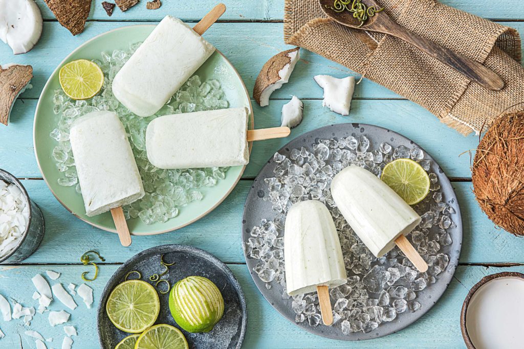 coconut lime homemade popsicles on ice